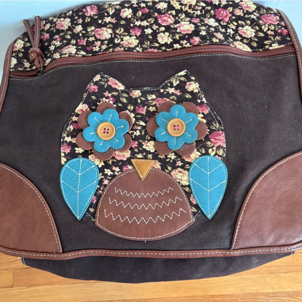 Bongo Floral Patchwork 60s 70s Corduroy Sweet Owl Messenger Boho Bag Back Pack
